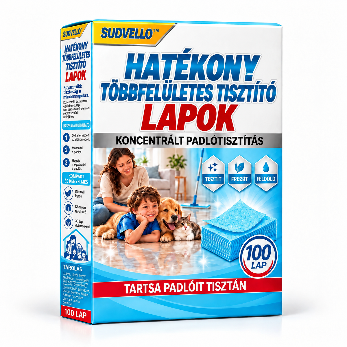🔥SUDVELLO™ Hatékony, többféle felületen használható tisztítólapok – Makacs foltok, rátapadt szennyeződések és háziállatok vizeletszagának eltávolítására